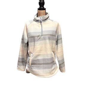 Jachs Girlfriend  Women's Ombre Blue/Cream Pullover Sweater M Fur Trim Fleece